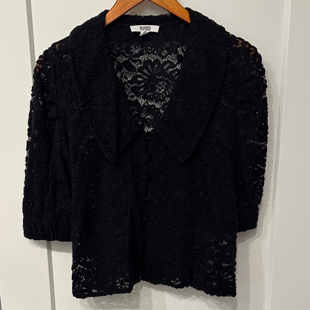 BB Dakota Steve Madden Soft Velvety Lace See Through Crop Blouse - Medium